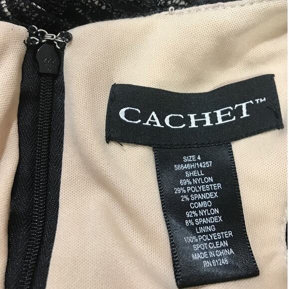 Cachet Black Beaded Round Neck Sleeveless Lace Mermaid Formal Dress 4 - Picture 3 of 3